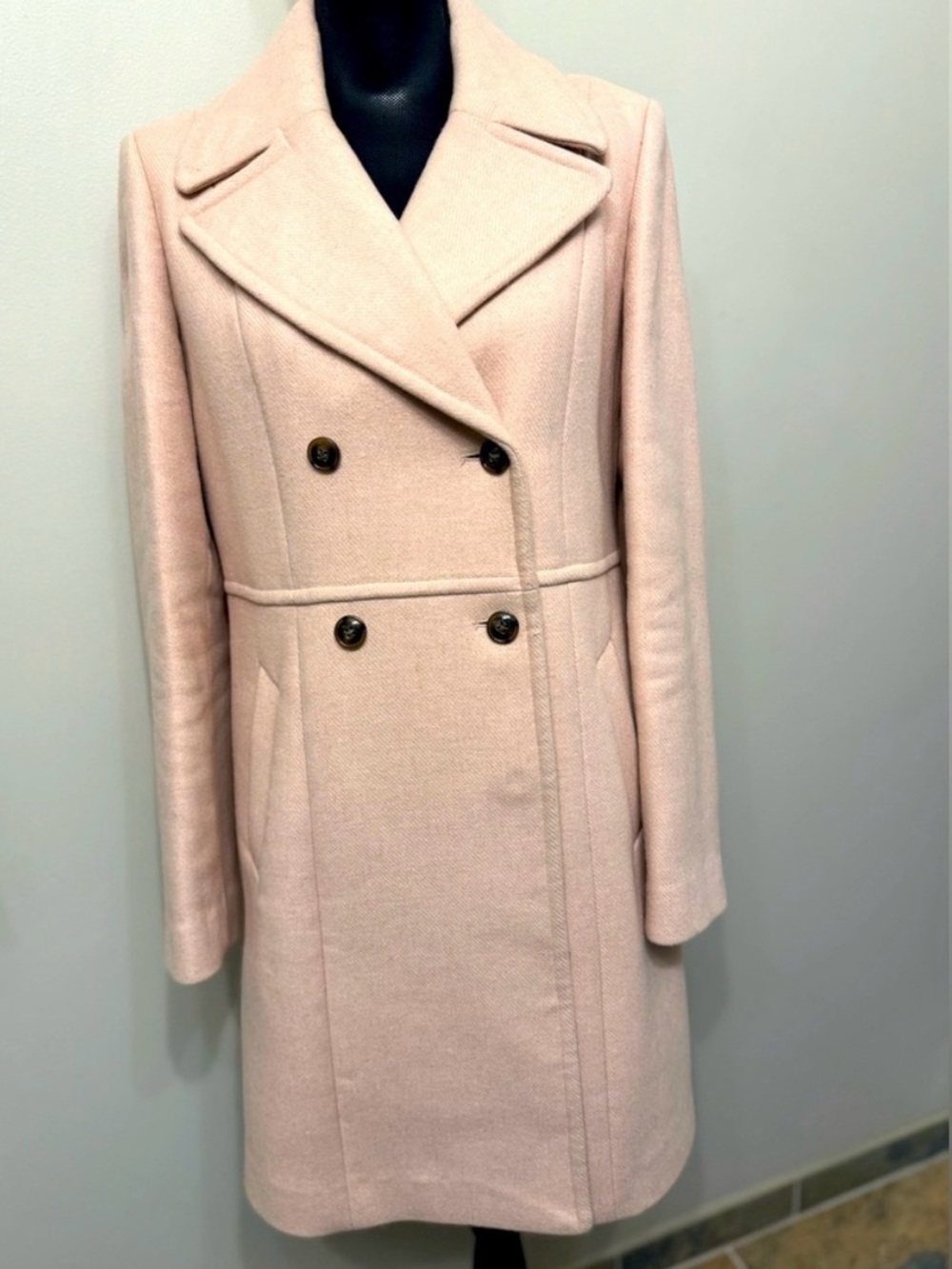 Cole Haan Double-Breasted Light Pink Wool Pea Coat